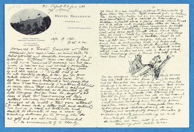 Autographenbrief an Col. H. W. Feilden, Hotel Bellvue Cannes, 9. April von Joseph Rudyard Kipling