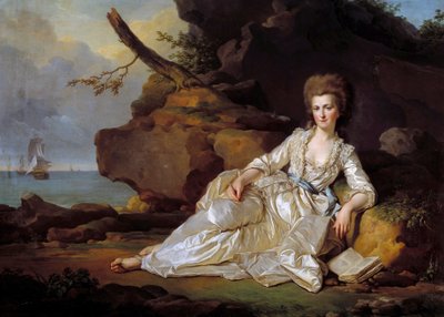 Porträt der Herzogin von Chartres (1753-1821) in Anwesenheit des Schiffes Heiliger Geist, das den Herzog von Chartres zur Schlacht von Ouessant bringt von Joseph Siffred Duplessis