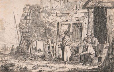 Hütte mit Menschen von Joseph Stannard