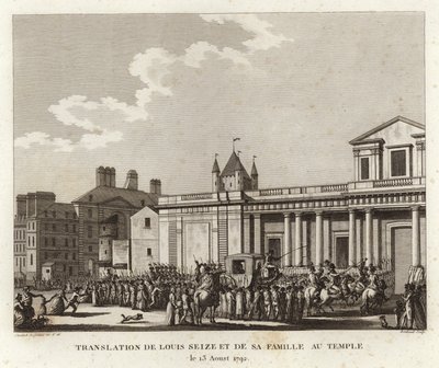 Menschenmengen versammeln sich um die Kutsche, die Louis XVI und seine Familie trägt von Joseph Swebach Desfontaines