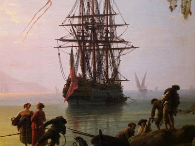 Ansicht eines Hafens am Morgen (Detail) von Joseph Vernet