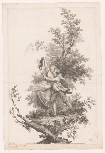 Mann und Frau in Umarmung mit einem Hut voller Trauben von Joseph Wagner (possibly)