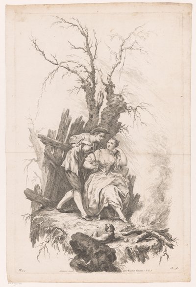 Man und Frau mit Hund am Feuer von Joseph Wagner (possibly)