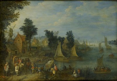 Dorf am Flussufer von Joseph van Bredael