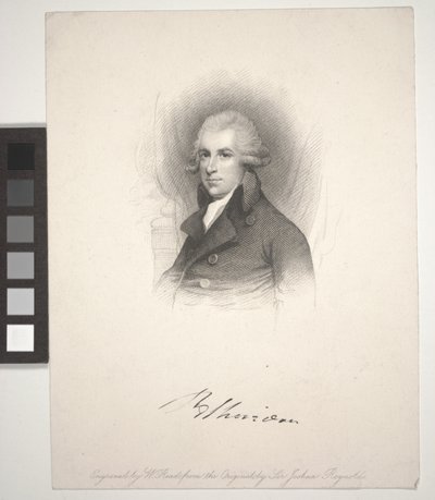 Richard Brinsley Sheridan, graviert von W. Read (1824-1837) von Joshua (after) Reynolds