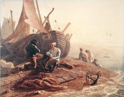 Fischer, die ihre Netze reparieren von Joshua Cristall