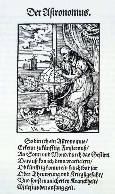 Ein Astronom mit einem Vers von Hans Sachs, veröffentlicht Frankfurt 1568 von Jost Amman
