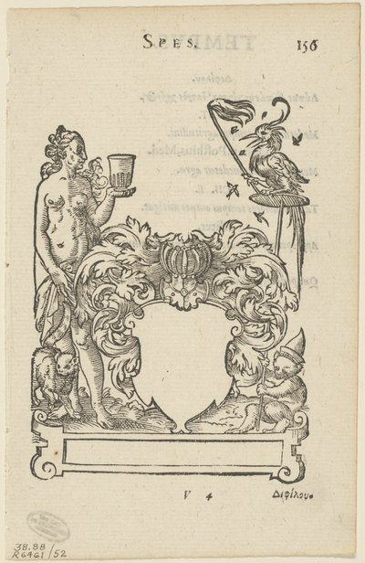 Emblem mit leerem heraldischem Schild, Folio 156 aus der Anthologia Gnomonica von Jost Amman