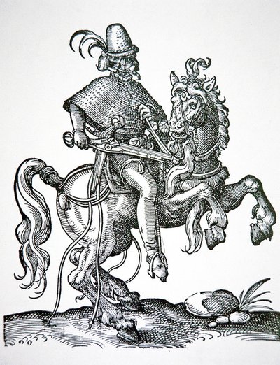 Pferdesoldat mit Radschlosspistole, Illustration aus 