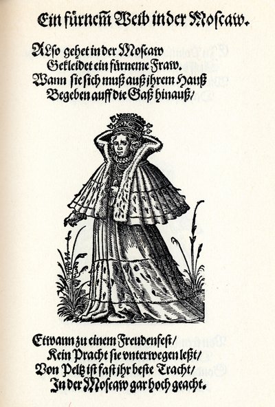 Adlige Frau von Moskau. Aus dem Frauentrachtenbuch Frankfurt, 1586 von Jost Amman