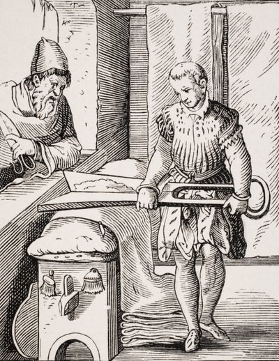 Tucharbeiter, Reproduktion eines Holzschnitts aus dem 16. Jahrhundert, 19. Jahrhundert von Jost (after) Amman