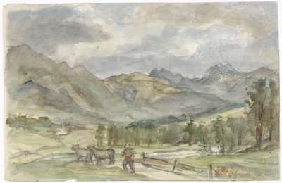 Berglandschaft mit Viehhirte und zwei Kühen von Jozef Israëls