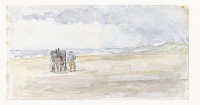 Mann mit Pferd und Wagen am Strand von Jozef Israëls