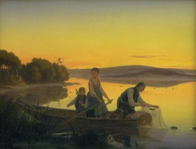Ein alter Fischer, der abends seine Netze auslegt von Jørgen V. Sonne