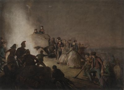 St. Hansaften. Bauern, die auf einem Hügel ein Feuer entzündet haben, tanzen um die Flammen von Jørgen V. Sonne