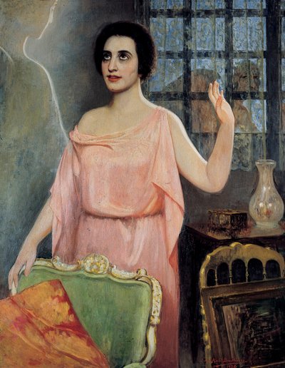 Porträt von Margarita Xirgu (1888-1969), in "la Xirgu en cristalline", von den Quinteros-Brüdern (Öl auf Leinwand) von Juan Antonio Benlliure y Gil