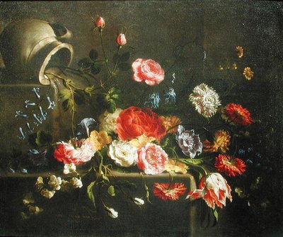 Blumen, die aus einem Krug gefallen sind, 1665 von Juan de Arellano