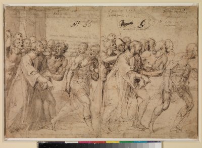 Zwei Studien für "Der heilige Stephan wird zu seinem Martyrium geführt" (recto), 1556 von Juan de Juanes