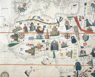 Detail von Afrika und Mittelmeerbecken, von Juan de la Cosa, Seekarte von Juan de la Cosa