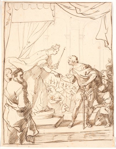 Königin Elisabeth von England überreicht 1568 den Hosenbandorden an Herzog Adolf von Gottorp von Jürgen Ovens