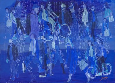 Blaue Digitale Menge von Jukyong Park