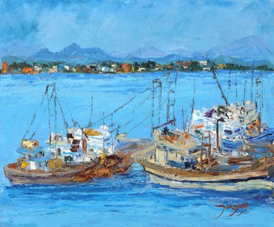 Blauer Hafen Fischereiboote von Jukyong Park