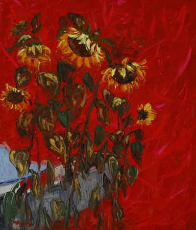 Goldene Sonnenblumen Rot von Jukyong Park