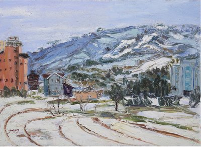 Verschneite städtische Hanglage von Jukyong Park