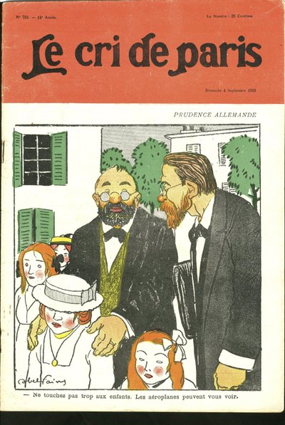 Illustration von Abel Faivre (1867-1945) für das Cover von Le Cri de Paris, 04/09/10 - "Berührt nicht zu viel Kinder, Flugzeuge können euch sehen." - Deutschland Preußen, Luftfahrt von Jules Abel Faivre