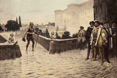 Panurge überquert die Charanton-Brücke in Paris und trifft Pantagruel. Pantagruel. Illustration von Jules Garnier. In „Rabelais et l