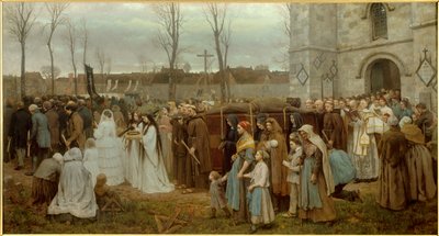 Das Aufstellen eines Kalvarienbergs. Prozession vor einer bretonischen Kirche. Gemälde von Jules Breton (1827-1906) 1858 von Jules Breton