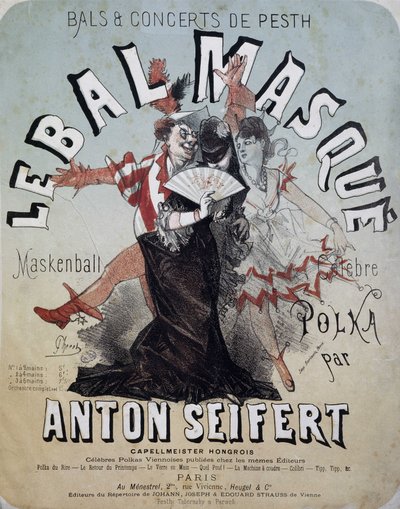 Ball und Konzert von Pesth: der Maskenball (Maskenball, berühmte Polka von Anton Seifert) - Plakat von Jules Cheret von Jules Cheret