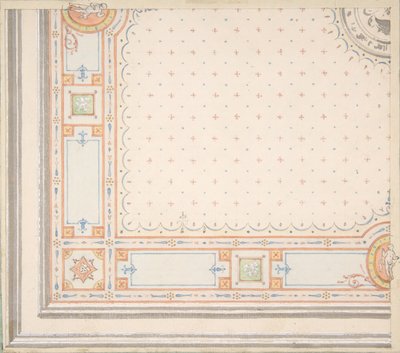 Entwurf für eine Decke (recto), Maße mit Designcode (verso), zweite Hälfte des 19. Jahrhunderts. Schöpfer: Jules-Edmond-Charles Lachaise, Eugène-Pierre Gourdet von Jules Edmond Charles Lachaise and Eugène Pierre Gourdet