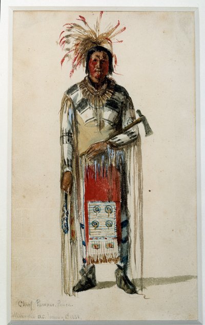 Indianer Amerikas: Fußabdruck eines Indianerhäuptlings des Pawnee Ponca Stammes. Lithographie von Jules Emile Saintin (1829-1894) 1858 von Jules Emile Saintin