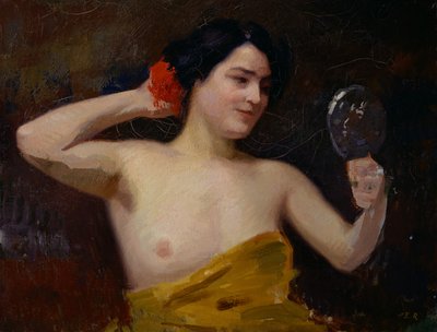 Weiblicher Akt (Frau mit ihrem Spiegel) von Jules Ernest Renoux