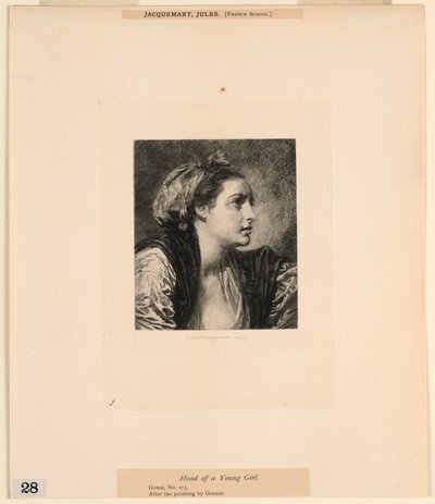 Kopf eines jungen Mädchens, aus "Radierungen von Bildern im Metropolitan Museum, New York" von Jules Ferdinand Jacquemart