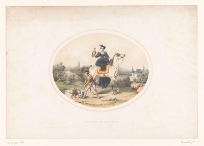 Edelfrau mit Falke zu Pferd von Jules Marie Desandre