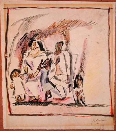 Mutter, Vater und drei Kinder von Jules Pascin