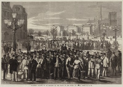 Arbeiter, die darauf warten, auf dem Platz des Hôtel de Ville in Paris engagiert zu werden von Jules Pelcoq