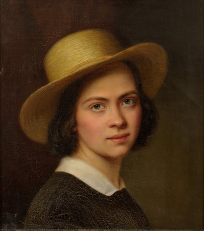 Selbstporträt (mit Strohhut) von Julie Wilhelmine Hagen Schwarz