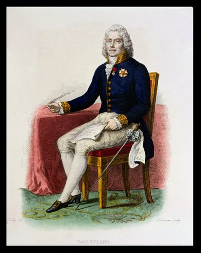 Porträt von Charles Maurice de Talleyrand-Perigord (1754-1838) an seinem Schreibtisch, Illustration aus 