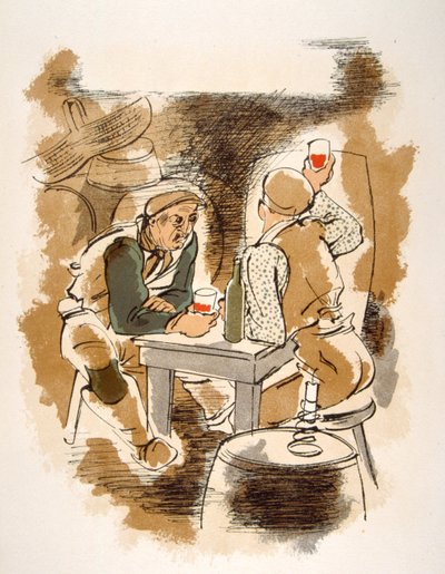 Humorvolle Weinillustration 1946 von Julien Pavil