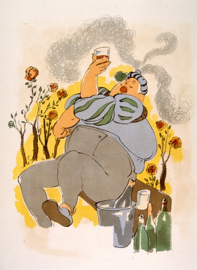 Humorvolle Wein-Illustration 1946. Illustration von Julien Pavil von Julien Pavil