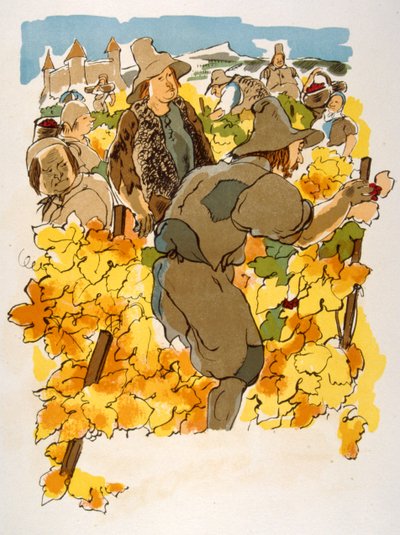 Humorvolle Weinillustration 1946 von Julien Pavil