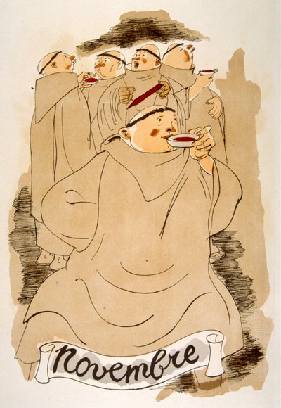 Humorvolle Weinillustration 1946. Illustration von Julien Pavil von Julien Pavil