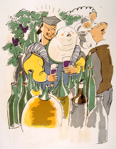 Humorvolle Weinillustration 1946. Illustration von Julien Pavil von Julien Pavil