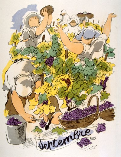 Humorvolle Weinillustration 1946. Illustration von Julien Pavil von Julien Pavil