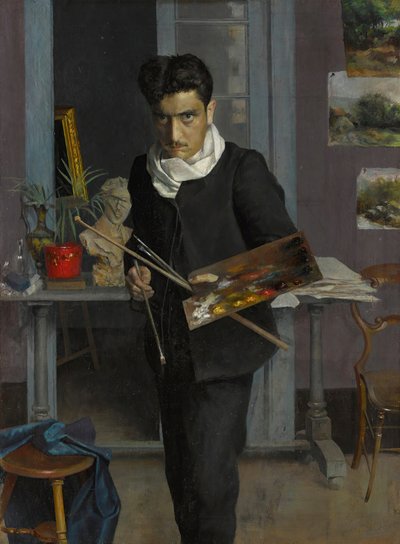 Selbstporträt des Künstlers in seinem Atelier, 1898 von Julio Romero de Torres