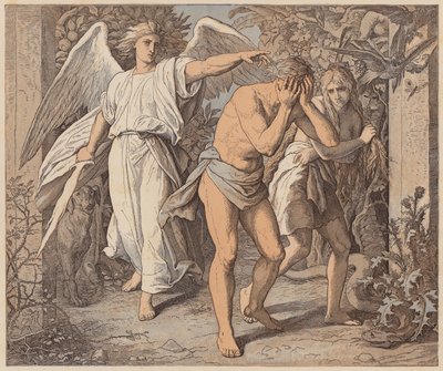 Adam und Eva aus dem Paradies vertrieben, Genesis, III, 23, 24 von Julius (after) Schnorr von Carolsfeld