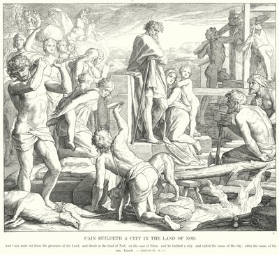 Kain baut eine Stadt im Land Nod (Stich) von Julius (after) Schnorr von Carolsfeld